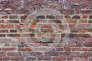 Close up of an old dark moody grungy brick wall