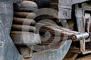 Close up of old diesel locomotive suspension