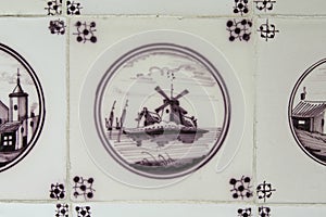 A close-up of old Dutch tiles