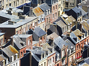 Close up of old dwellings, Le TrÃ©port, Upper Normandy, France