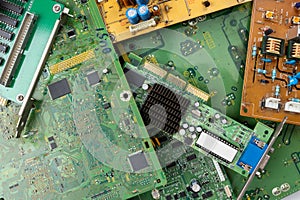 Close-Up of Old Electronics and PCB Circuit Boards - E-Waste