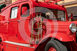 Close up of an old fire truck from the early thirties