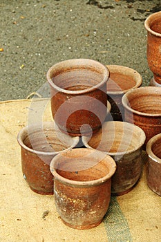 Close up old flower clay pot