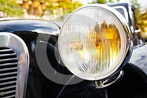 Close up of old head lights on rarity car