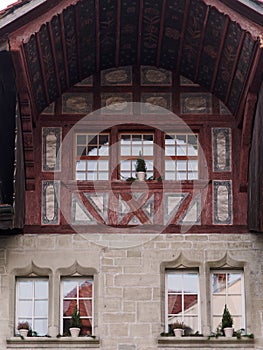 Close-up of an old house with windows