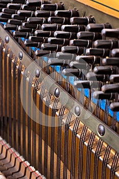 Close up of old inside element piano