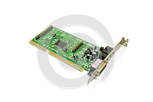 Close up of old ISA sound card on white background, isolated