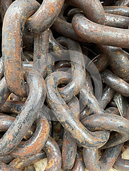 Close up of old metal chain on a boat