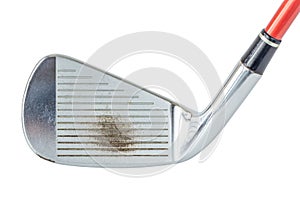 Close up the old metal golf club on white background, golf sport