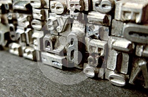Close up of old metal letters for printing