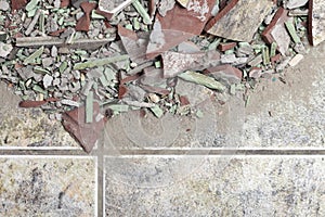 Close up of an old pile of bricks floor tile