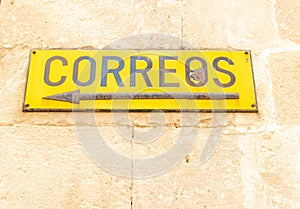 Close-up of an old poster of the Spanish company Correos photo