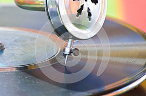 Close up of old record needle