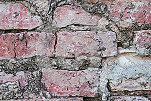 Close up old red brick wall texture background.