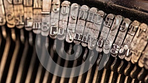 Close-up of an old retro typewriter with paper