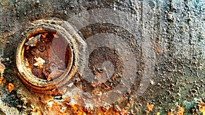 Close up of old rusted and dirty metal oil storage barrel