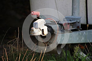 a Close-up of an old rusted trailer hitch