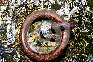 Close up of an old rusty door knocker