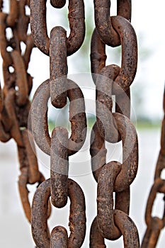 Close up of old rusty metal chain at construction site