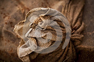 Close up of an old seal burlap sack