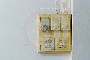 Close-up of old socket, electrical outlet on wall