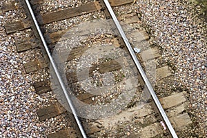 Close up of old train tracks