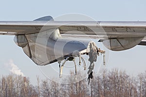 Close up of old unused passenger airplane wing without engine