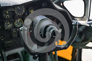 Close up of old vintage  airplane cockpit Flight Deck control panel