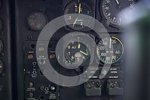 Close up of old vintage  airplane cockpit Flight Deck control panel