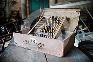 Close up on old vintage Old abacus in workshop