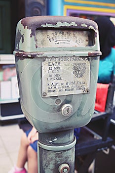 Close up old Vintage parking meter at street