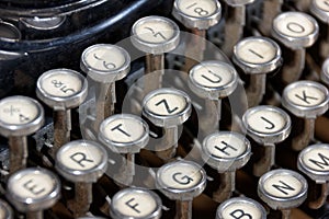 close up of old vintage typewriter keyboard