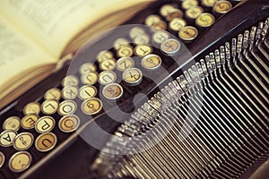 Close up old vintage typewriter maschine typography concept