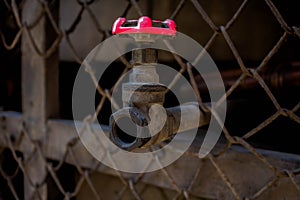Close up old water valve, The rust Water valve, and pipe outside