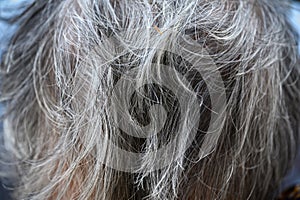 Close-up old woman gray hair
