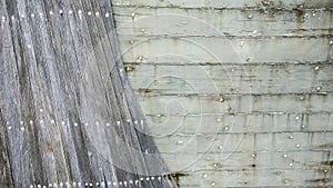 Close up of an old wooden boat hull