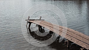 Close up of old, wooden dock or jetty in lake