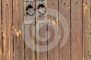 Close-up of old wooden massive door