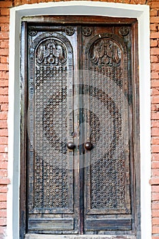 Close-up of old wooden massive door