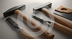 Close Up of Old Woodworking Tools on Neutral Background