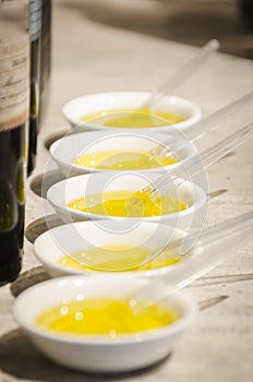 Close up of olive oil tasting at local manufacturer