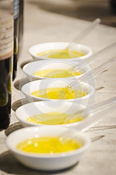 Close up of olive oil tasting at local manufacturer photo