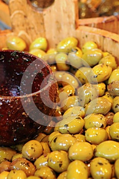 Close up of Olives for sale at market