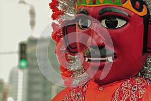 Close-up of ondel - ondel in Jakarta. Ondel - ondel means large puppet figure feature in Jakarta, Indonesia.