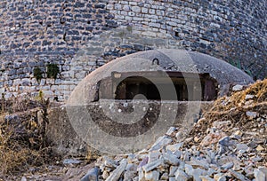 Close-up of one of the countless military concrete bunkers or dots in the southern Albania  built during the communist government