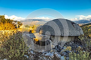 Close-up of one of the countless military concrete bunkers or pillboxes in the southern Albania built by communist government of