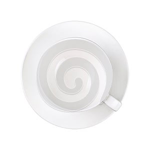 Empty white coffee or tea cup on saucer