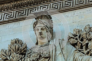 Close up of one of the four main sculptural groups in the Arc of Triumph: La Paix de 1815