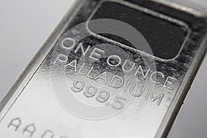 Close-up of a one ounce Palladium bar