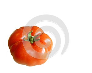 Close-up of One Ripe Fresh Red Tomato Isolated On White Background